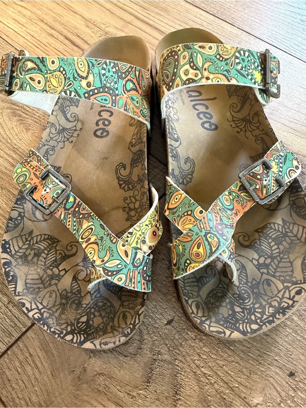 Calceo Boho Paisley Printed Cork Footbed Sandals | Size 40 (US 9.5)